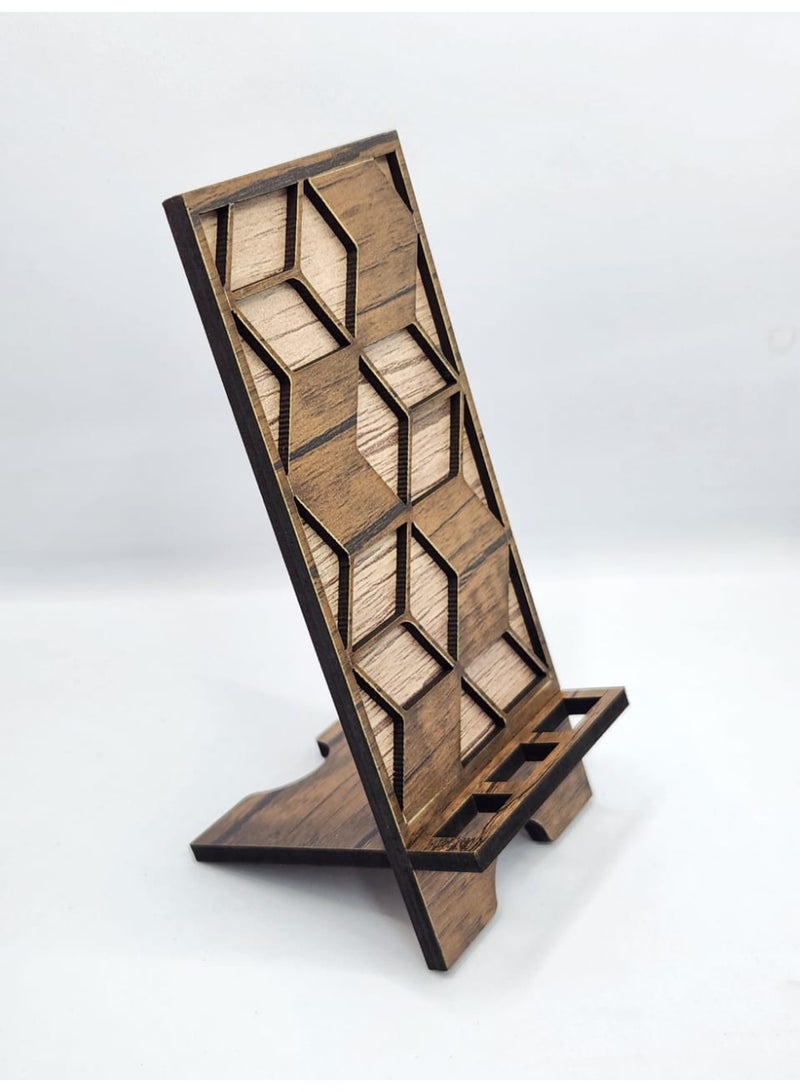 Kipfy Wooden Geometric Phone Stand Large– Modern Rustic Desk Holder for Mobile Phones Mobile Holder, Desk Display & Charging Dock Mobile phone stand – suitable for watching videos, video calls, or hands-free use - Image 2
